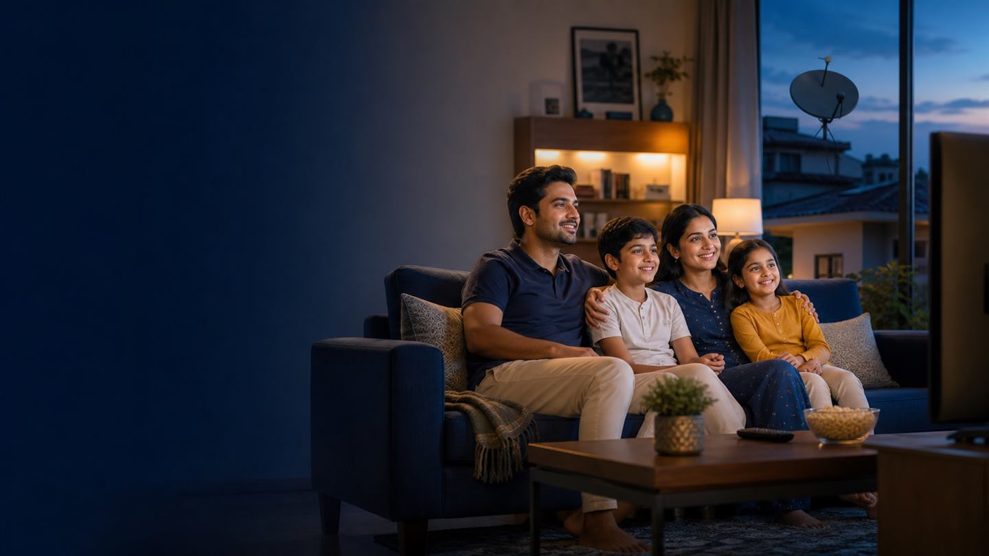 Family enjoying cable television at home